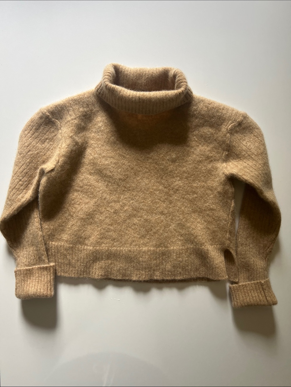 Free People Cashmere Cropped Turtleneck Sweater in Camel